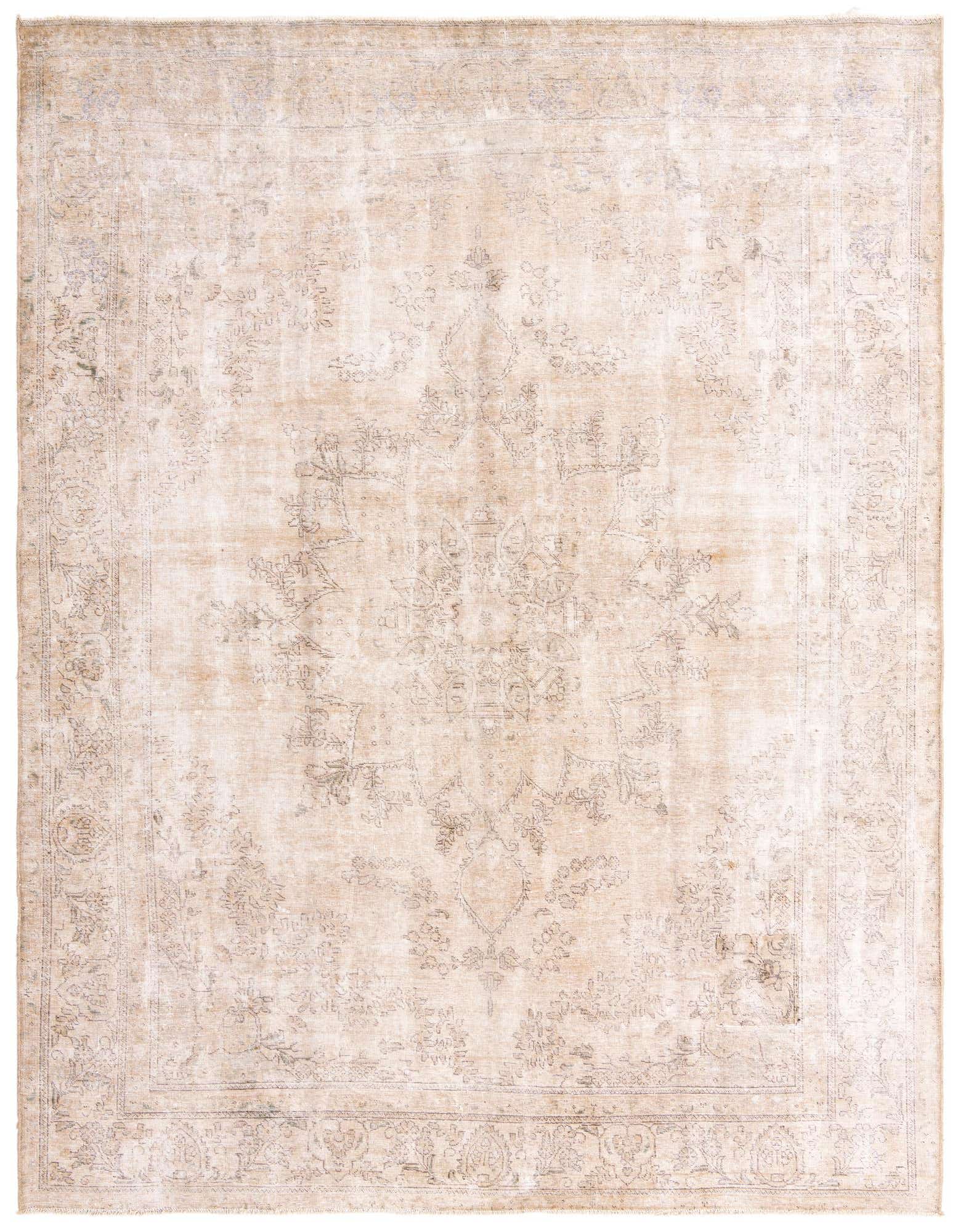 A 9x12 rectangular Ultra Vintage rug in muted browns and creams, featuring a faded Persian medallion pattern.