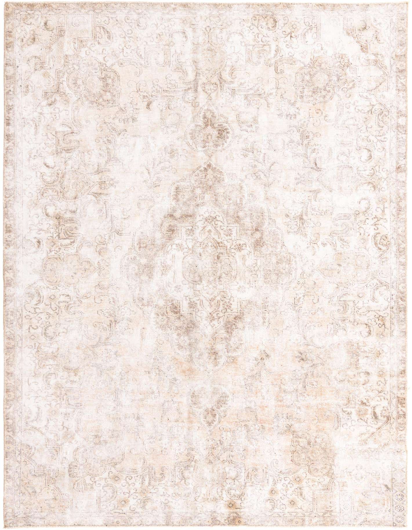 A 7x10 rectangular Ultra Vintage wool rug in browns, tans, and creams, featuring a distressed Persian medallion pattern.