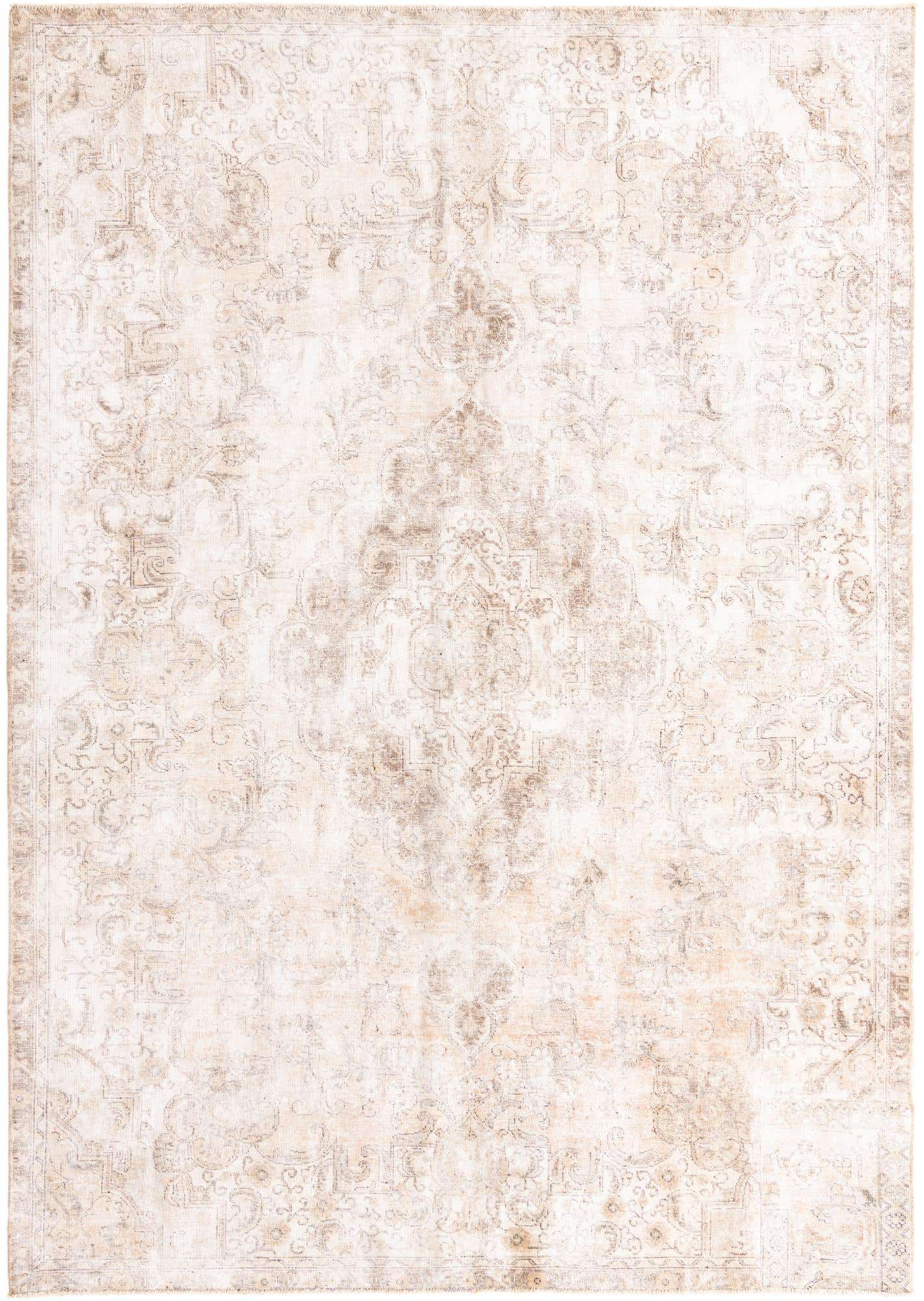 A 7x10 rectangular Ultra Vintage wool rug in browns, tans, and creams, featuring a distressed Persian medallion pattern.