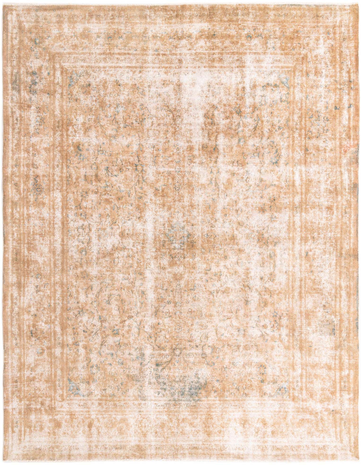 A 9x12 rectangular Ultra Vintage wool rug in shades of brown and ivory with a distressed Persian medallion pattern.