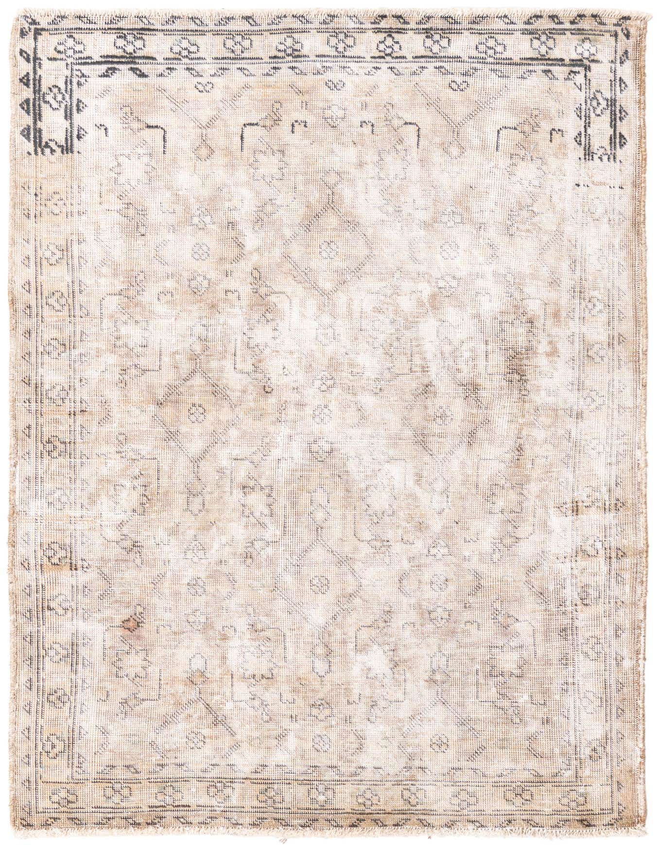 A 3x5 rectangular Ultra Vintage Persian wool rug in browns, tans, and ivories, featuring a distressed, flatweave pattern.