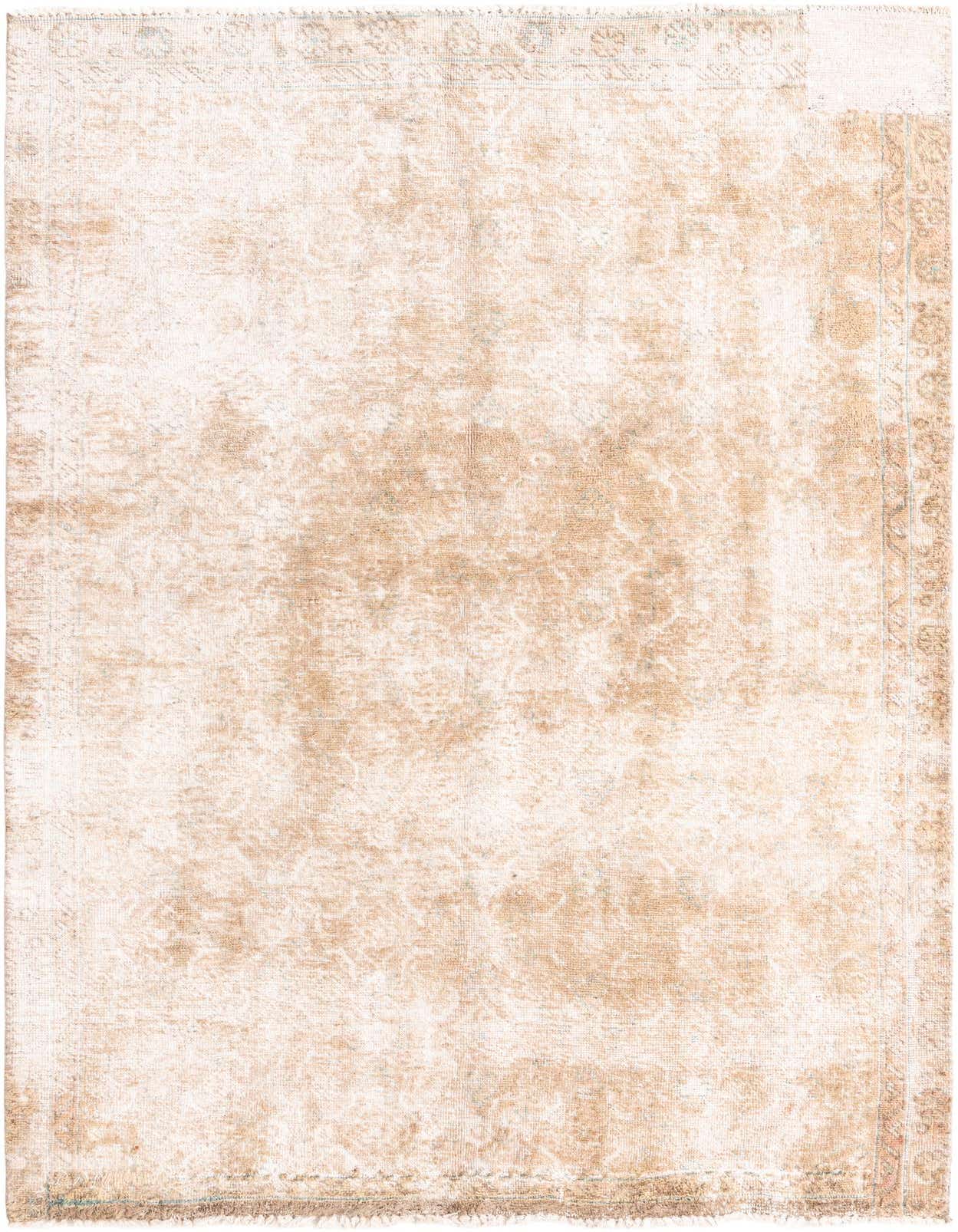 A 4x6 rectangular Rugs.com Ultra Vintage rug with a faded Persian pattern in browns, tans, and ivories, suitable for a living room.