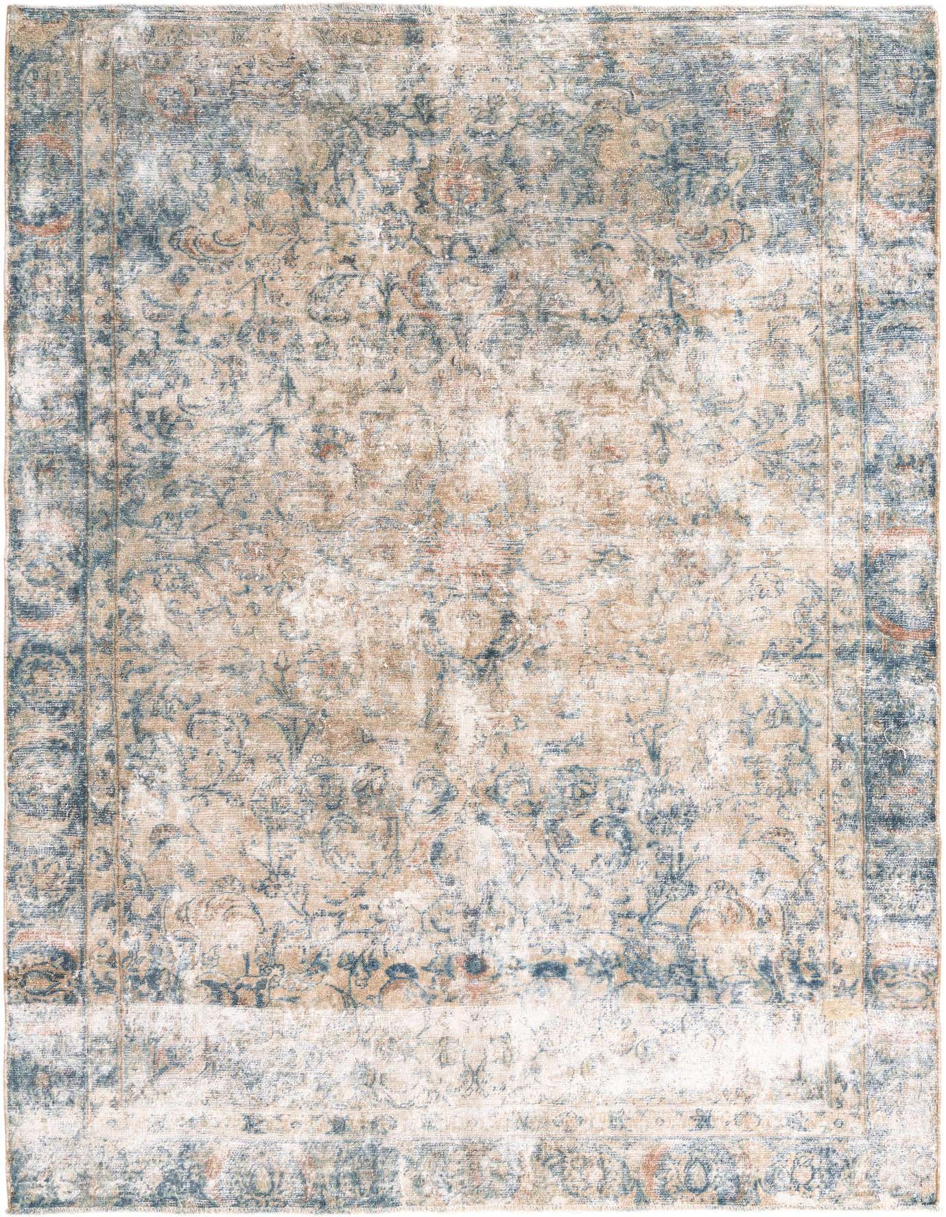 A 6x9 rectangular Ultra Vintage wool rug featuring a distressed Persian medallion pattern in brown, tan, and ivory.