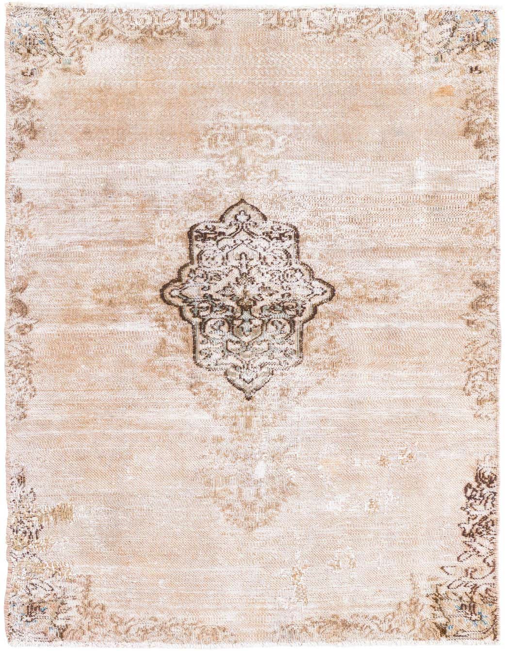 A 3x5 rectangular Ultra Vintage rug featuring a faded brown medallion and border on a cream and tan background.