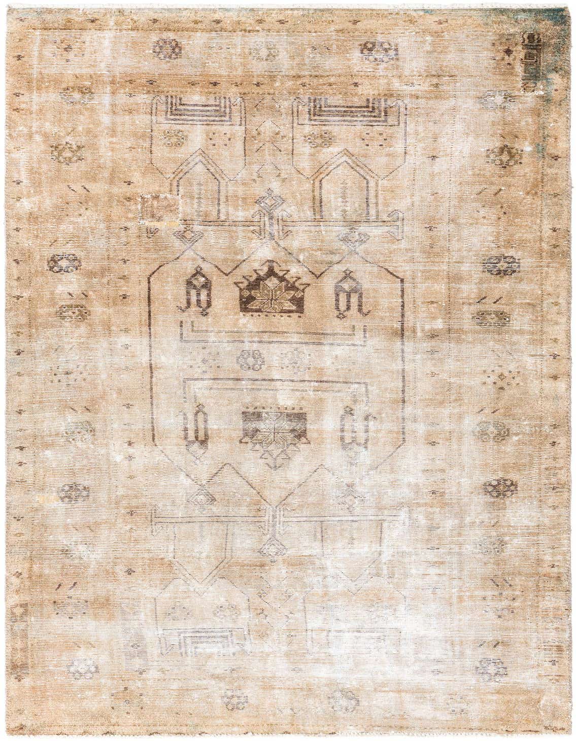 A 5x8 rectangular Ultra Vintage rug by Rugs.com, featuring a distressed brown and ivory Persian pattern on a flatweave wool surface.