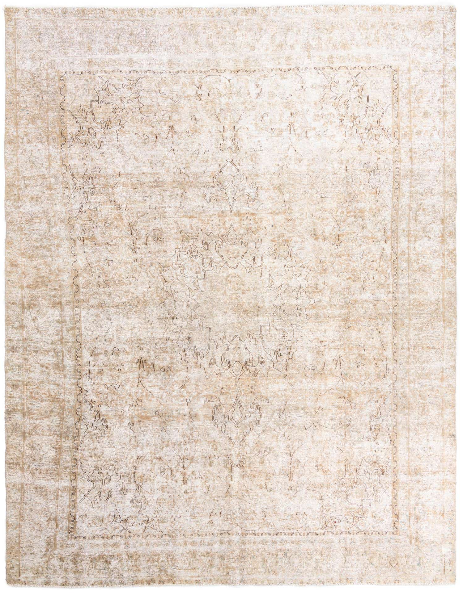 A 9x12 rectangular Ultra Vintage wool rug in shades of brown and cream, featuring a faded Persian medallion pattern.