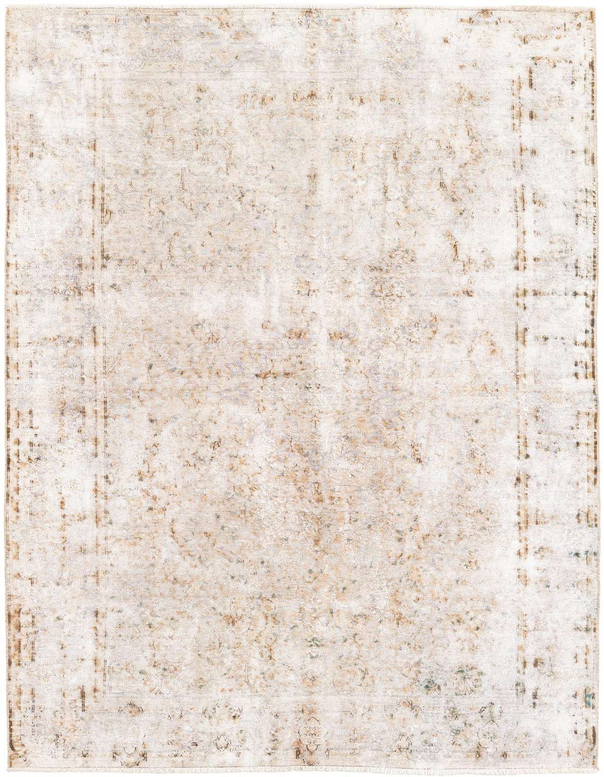 A 5x8 rectangular Ultra Vintage wool rug in browns, tans, and creams, featuring a faded Persian medallion pattern.