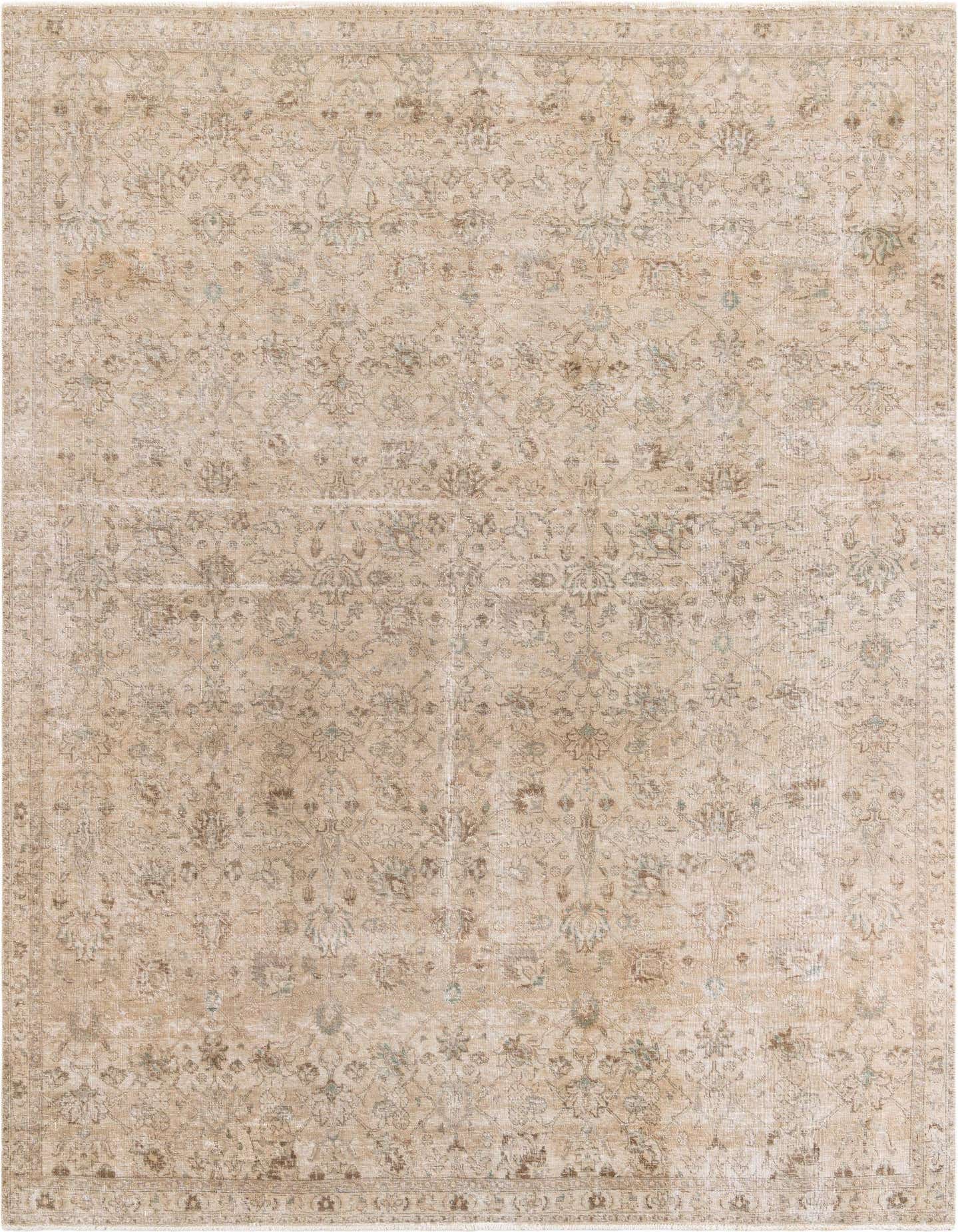 A large 8x11 rectangular Ultra Vintage rug with a faded Persian medallion pattern in browns, tans, and creams.