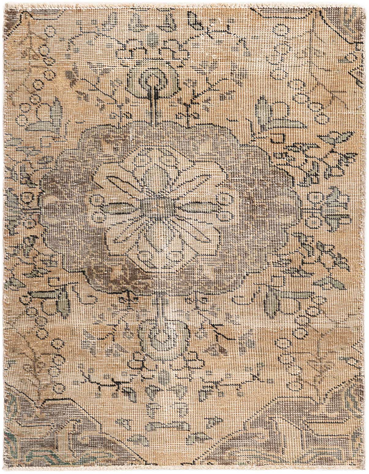 A 3x4 rectangular Ultra Vintage wool rug featuring a distressed Persian medallion pattern in browns, tans, and creams.