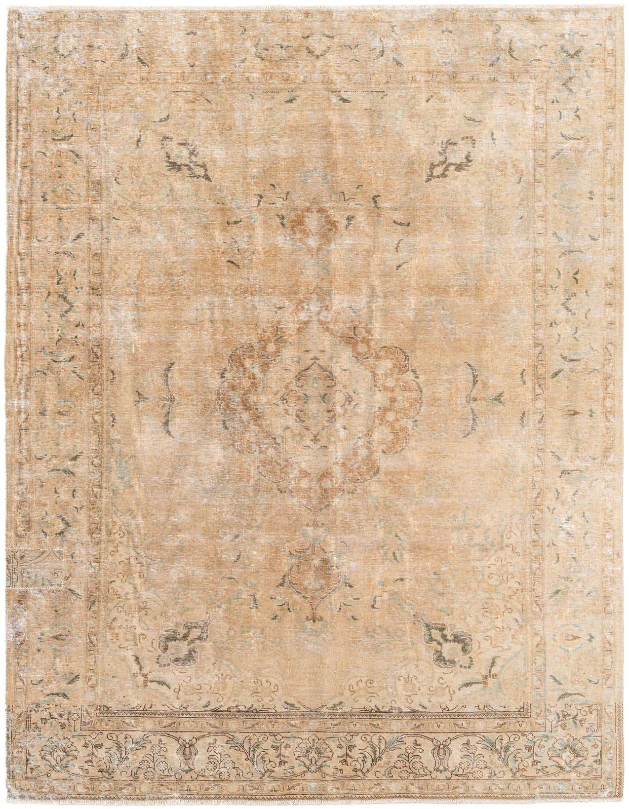 An 8x11 rectangular Ultra Vintage rug featuring a distressed Persian medallion pattern in brown, tan, and cream tones.