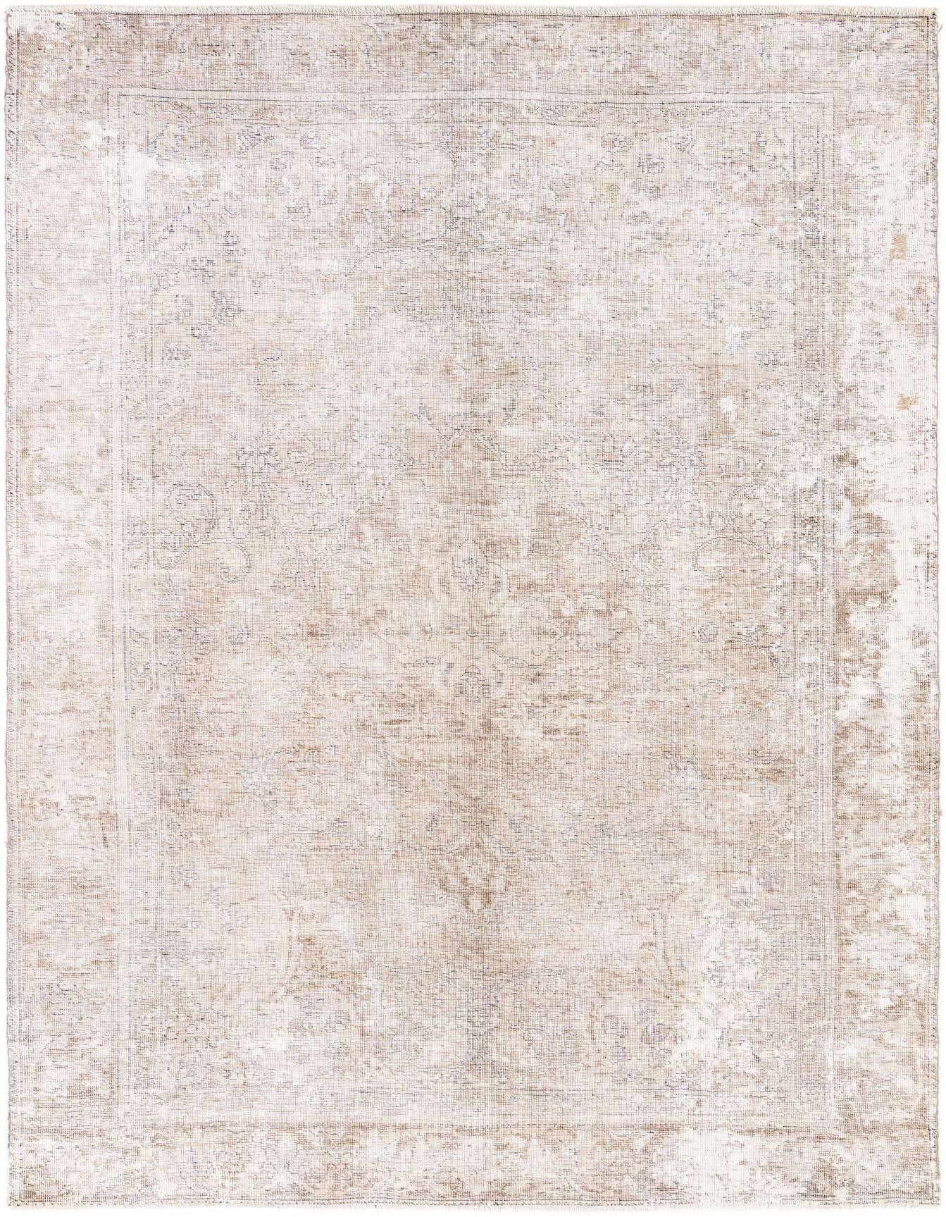 A 6x9 rectangular Ultra Vintage wool rug in shades of brown, tan, and ivory with a distressed Persian pattern.