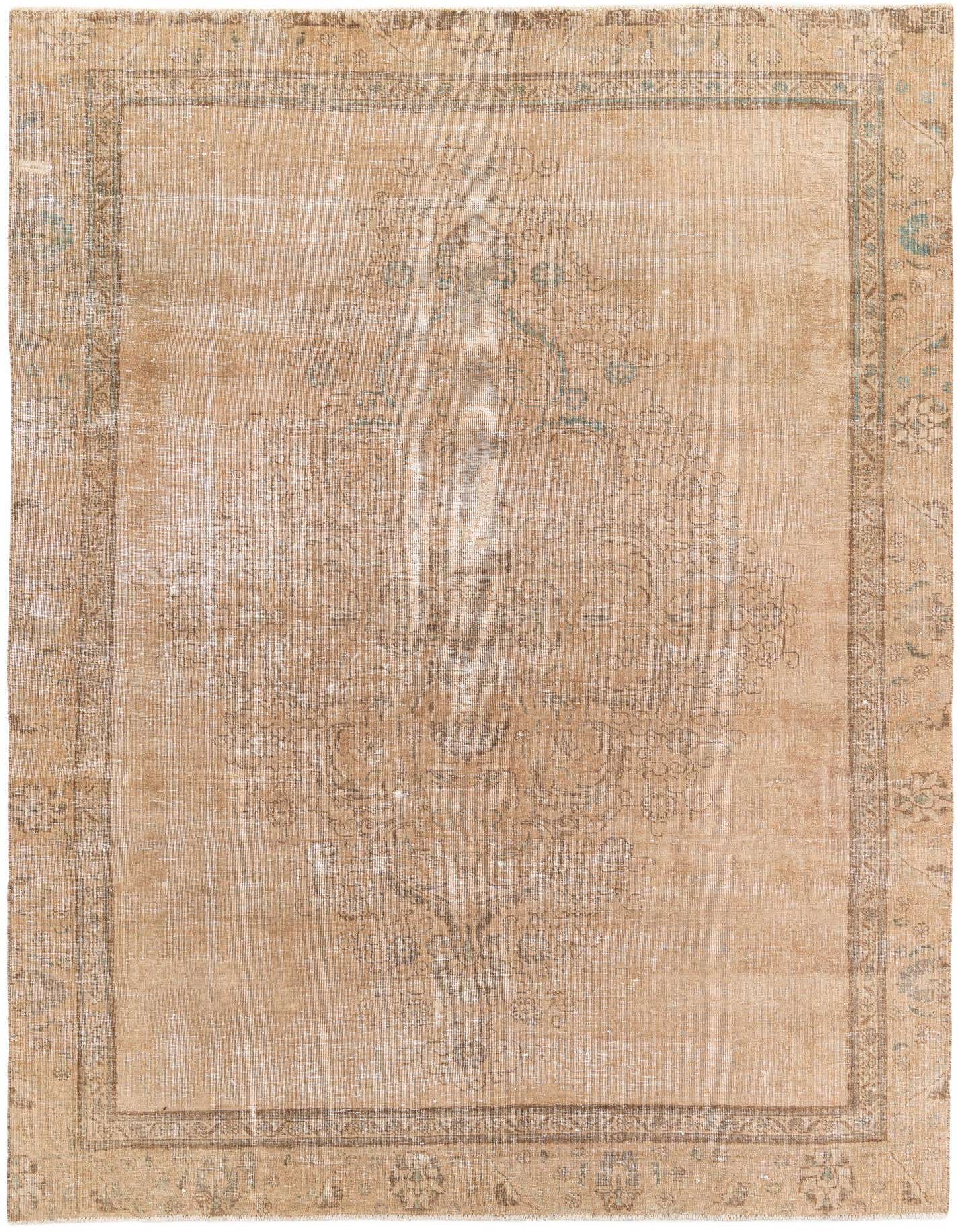 A 7x10 rectangular Ultra Vintage rug in brown and tan with a faded Persian medallion pattern.