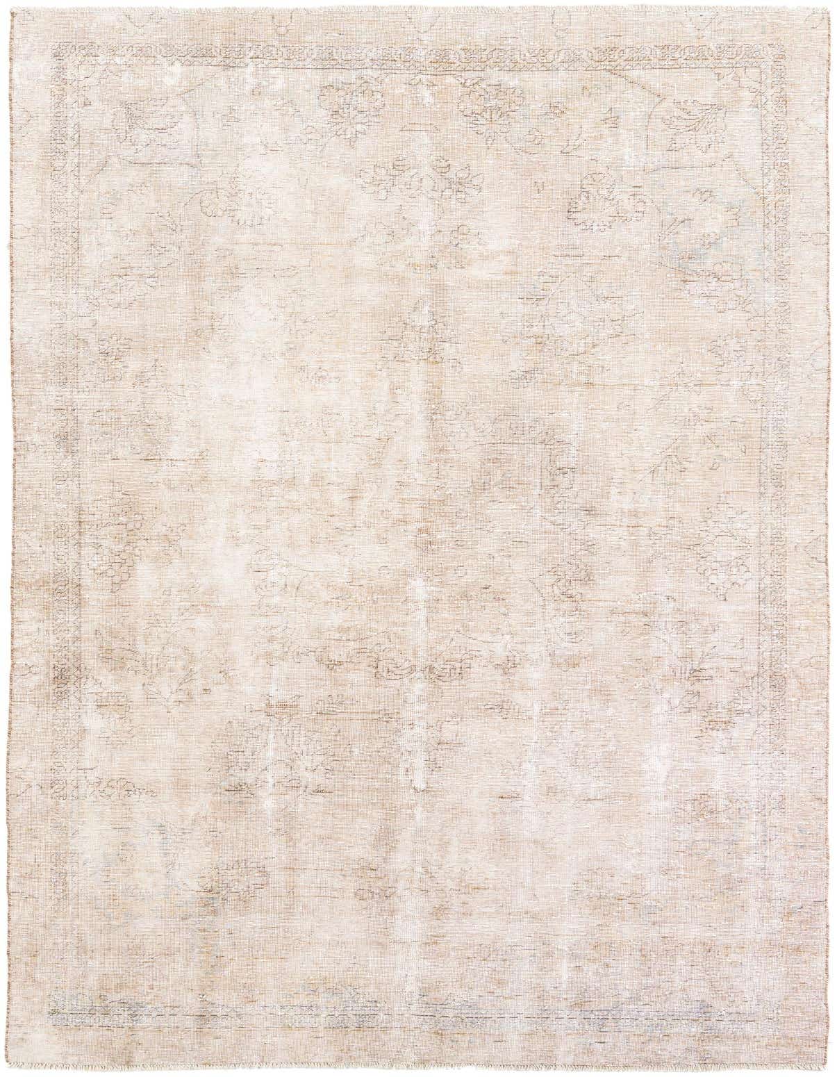 A 6x9 rectangular Ultra Vintage rug in muted brown and cream with a faded Persian medallion pattern, handmade from wool.