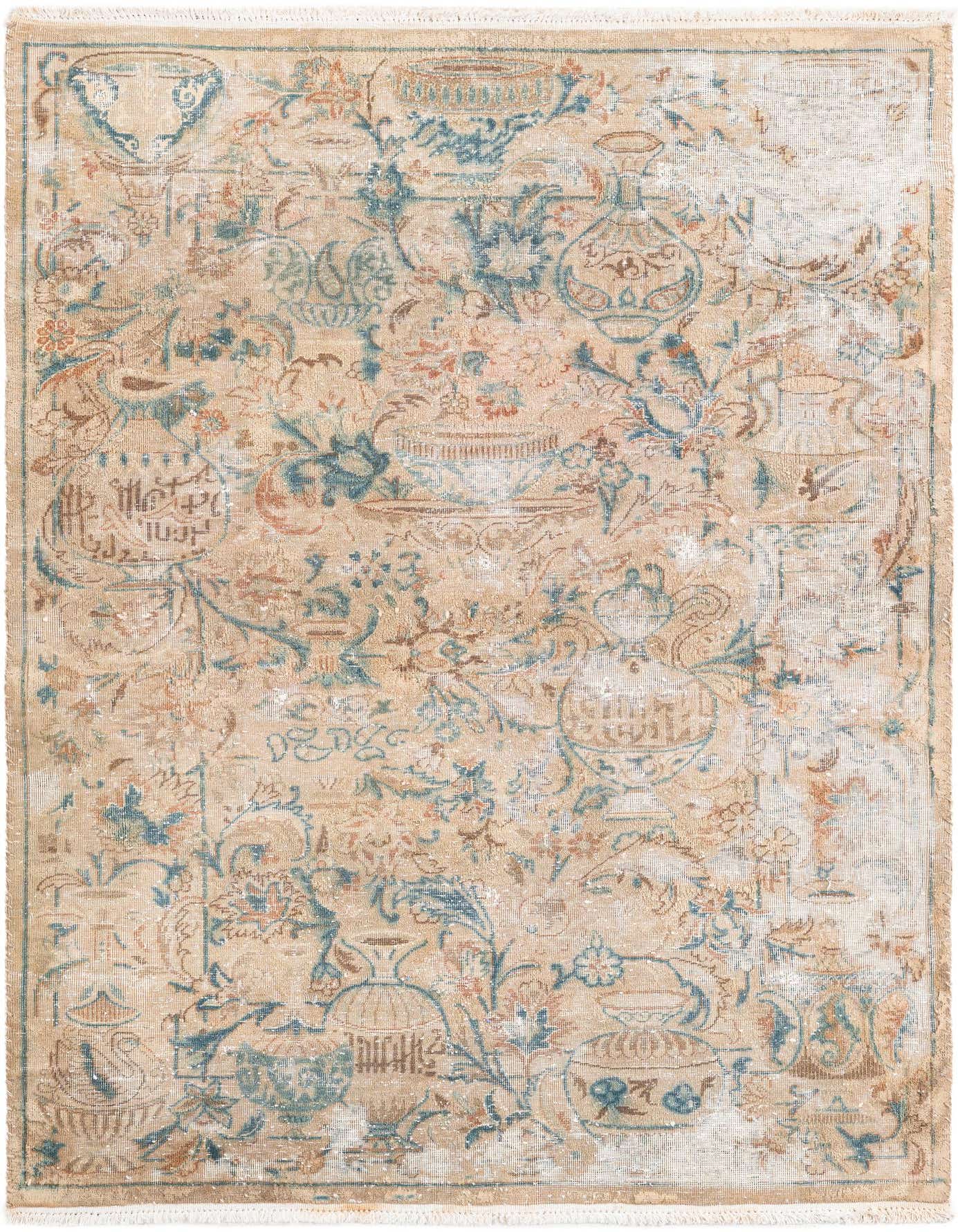 A 3x5 rectangular Ultra Vintage wool rug featuring an ornate Persian pattern in muted browns, tans, and ivories with hints of blue, suitable for an entryway.