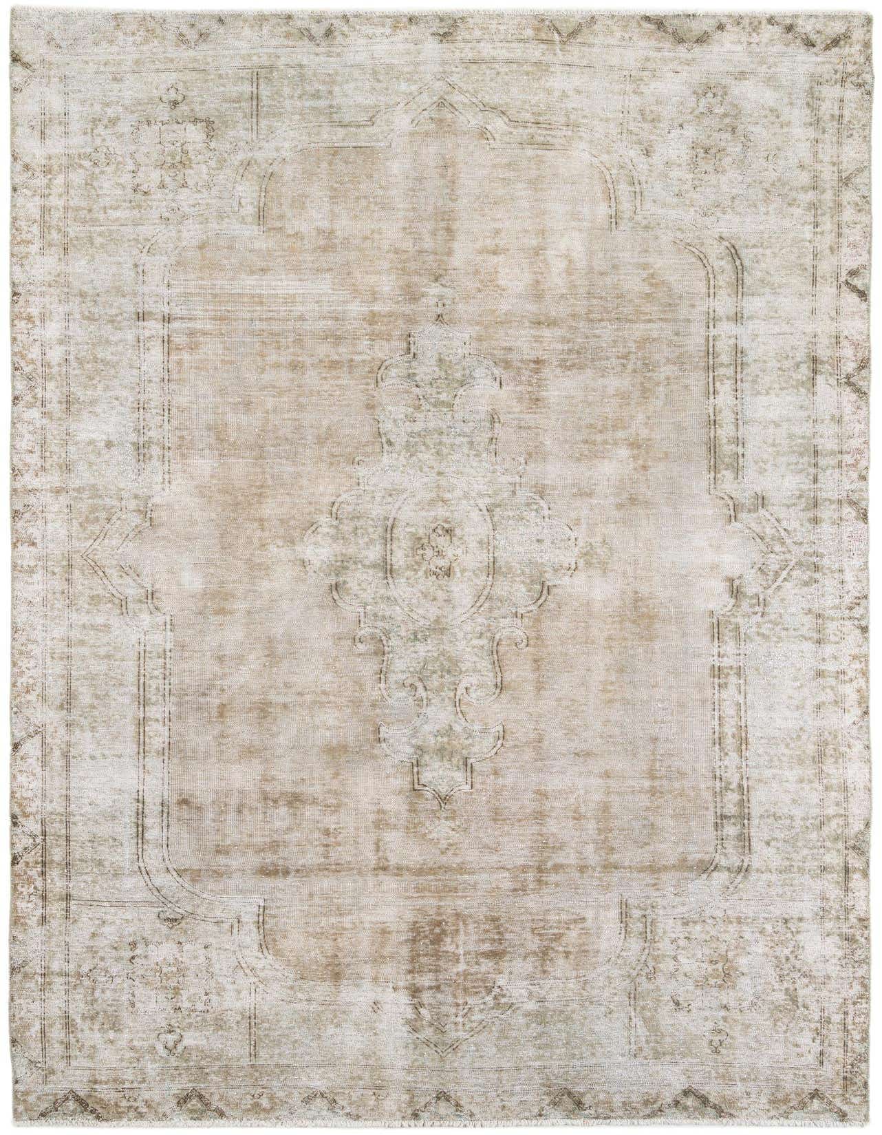 A 7x10 rectangular Ultra Vintage wool rug in shades of brown, tan, and cream with a distressed Persian medallion pattern.