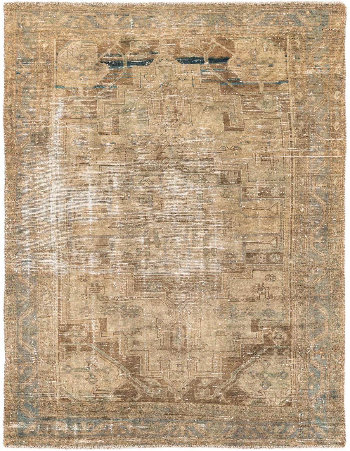 A 4x6 rectangular Ultra Vintage wool rug in browns, tans, and ivories, featuring a faded Persian medallion pattern.