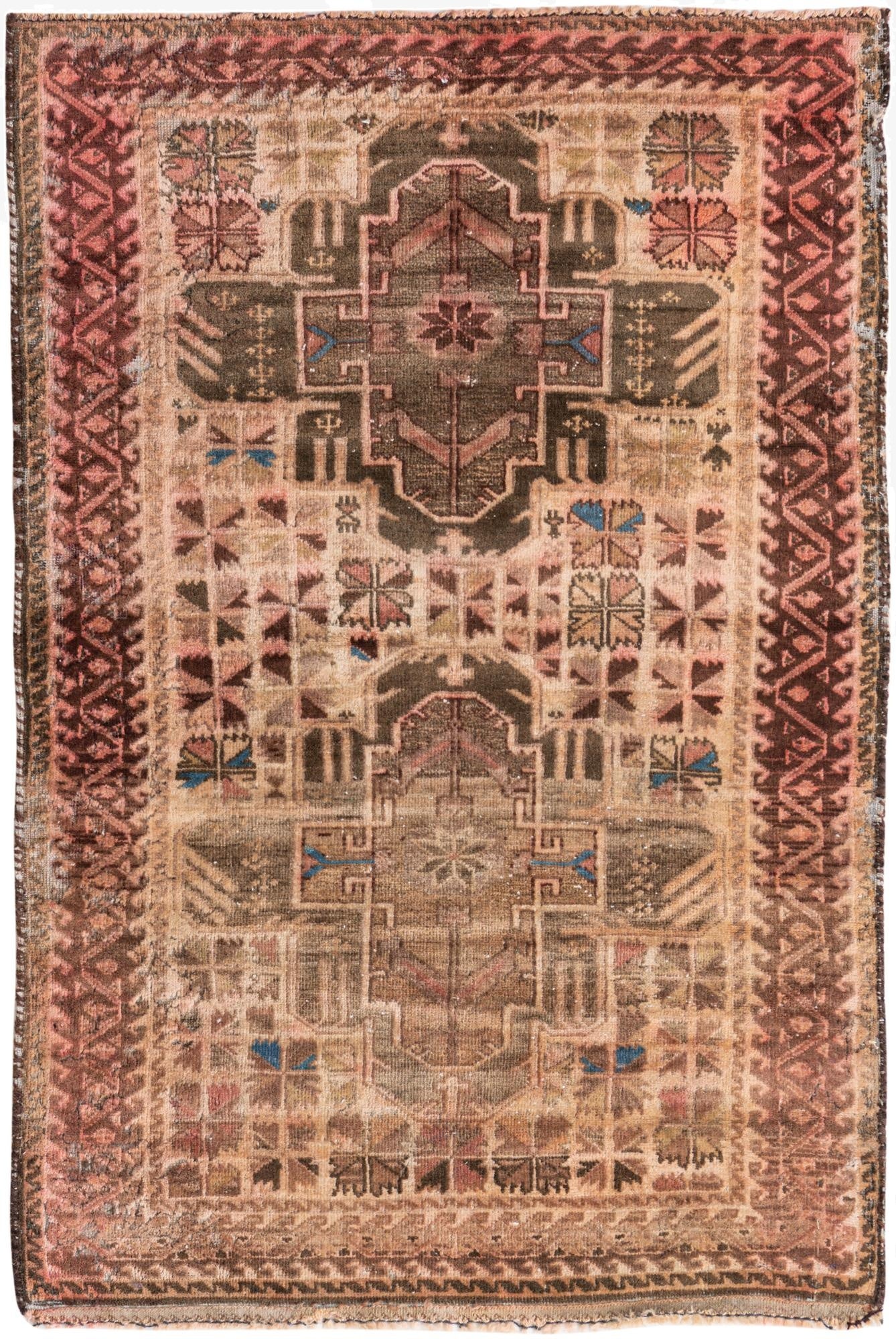  2' 10 x 4' 3  Hand Knotted Ultra Vintage Persian Wool Rug