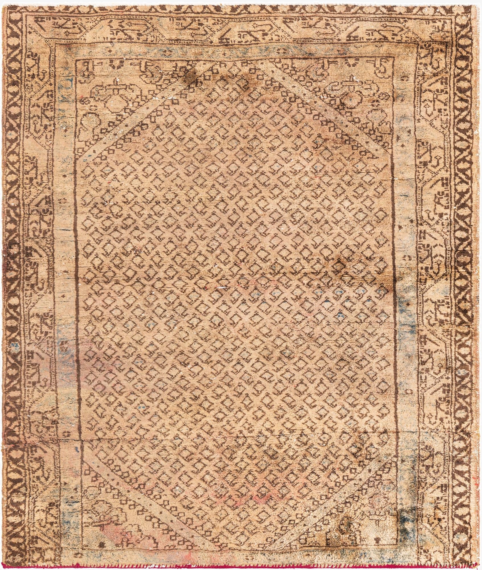  4' 5 x 5' 5  Hand Knotted Ultra Vintage Persian Wool Rug