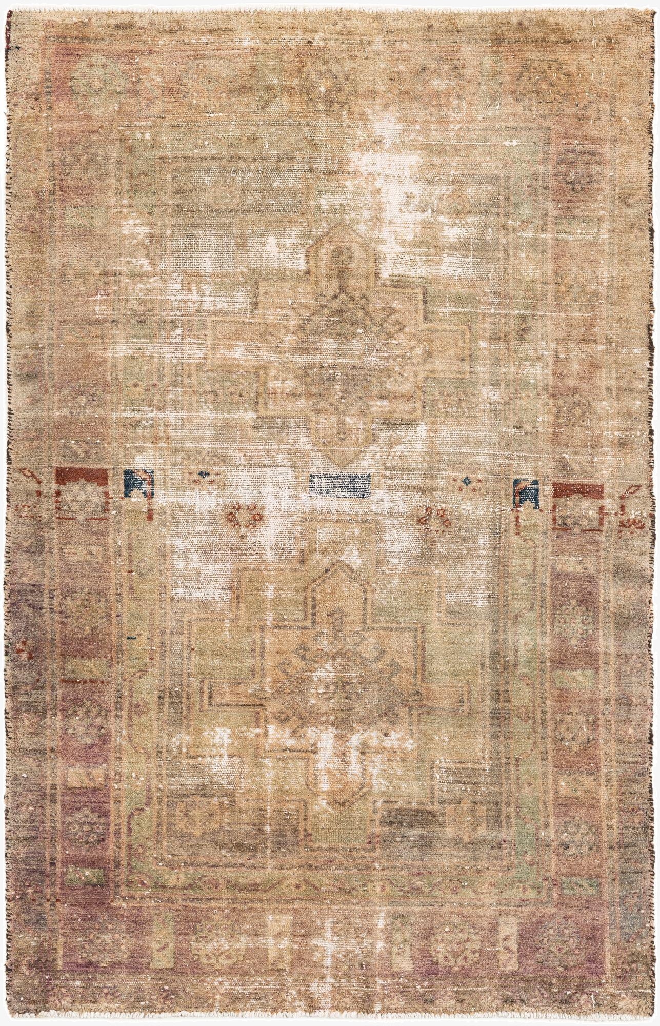  4' 2 x 6' 8  Hand Knotted Ultra Vintage Persian Wool Rug