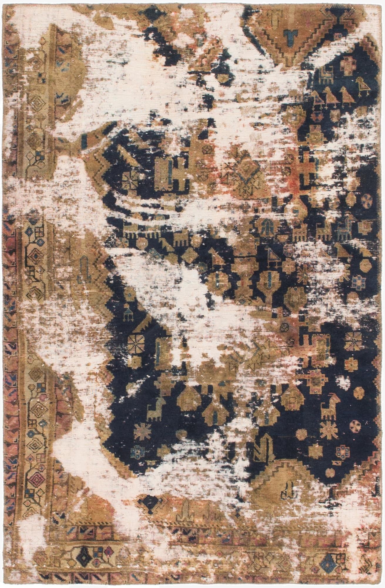  3' 9 x 6'  Hand Knotted Ultra Vintage Persian Wool Rug