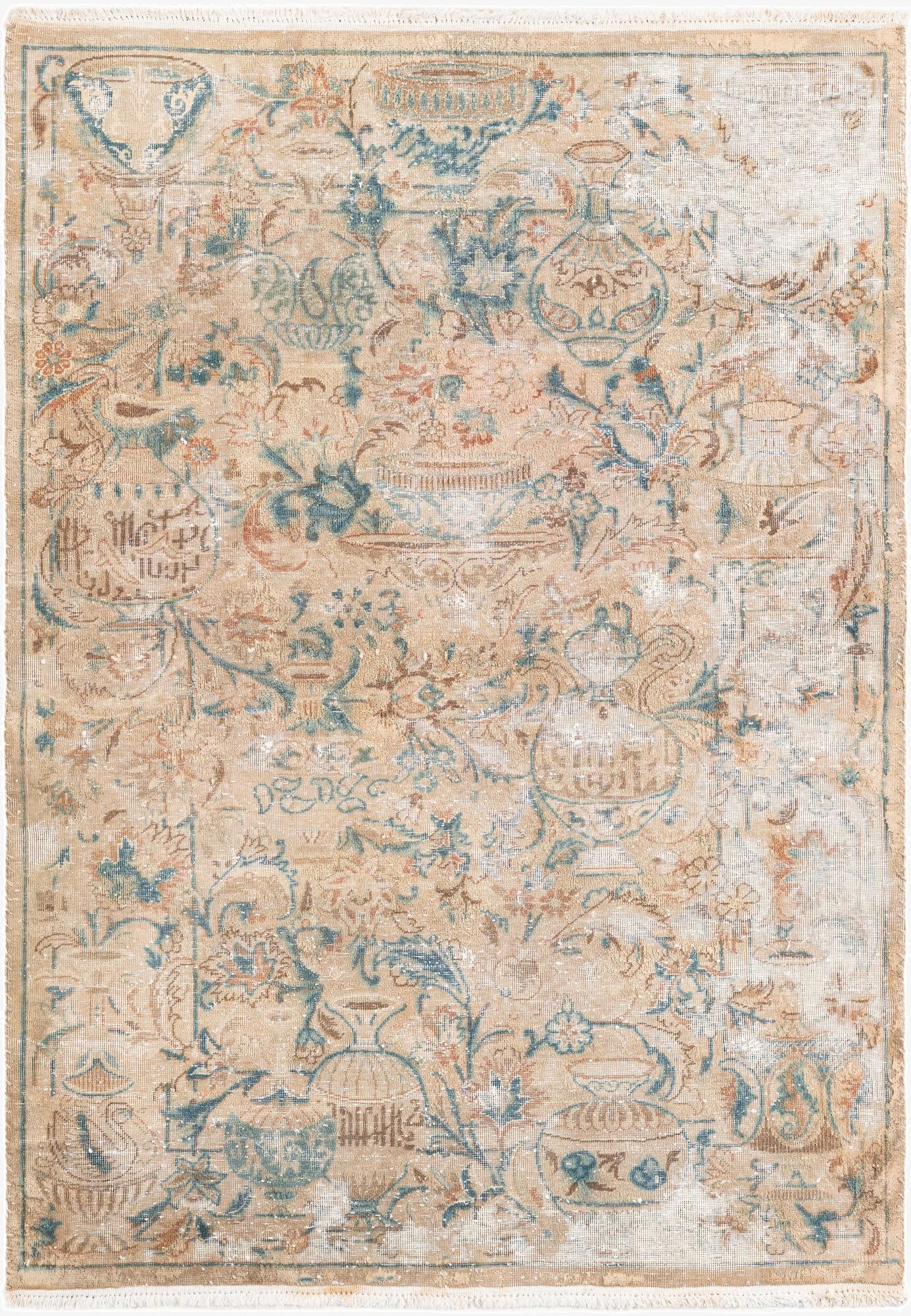  3' 4 x 4' 9  Hand Knotted Ultra Vintage Persian Wool Rug