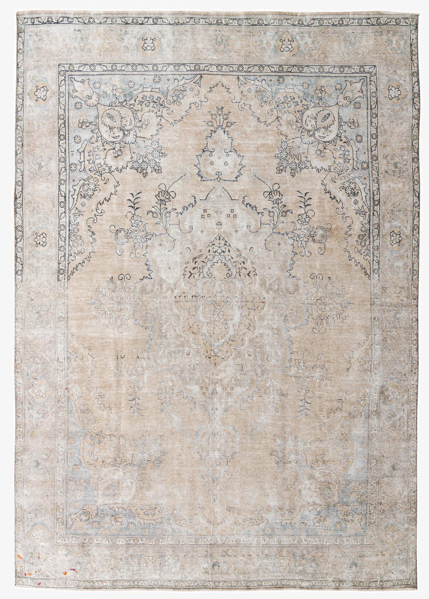 A 10x13 rectangular Ultra Vintage rug featuring a faded Persian medallion pattern in brown, tan, and cream tones.