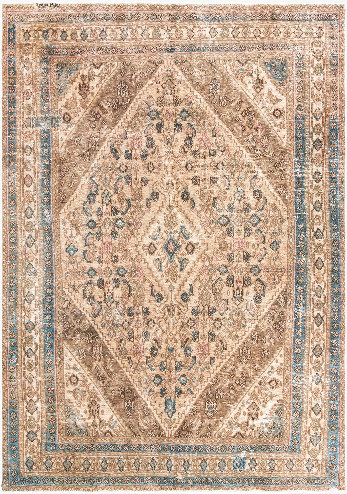  6' 10 x 9' 8  Hand Knotted Ultra Vintage Persian Wool Rug