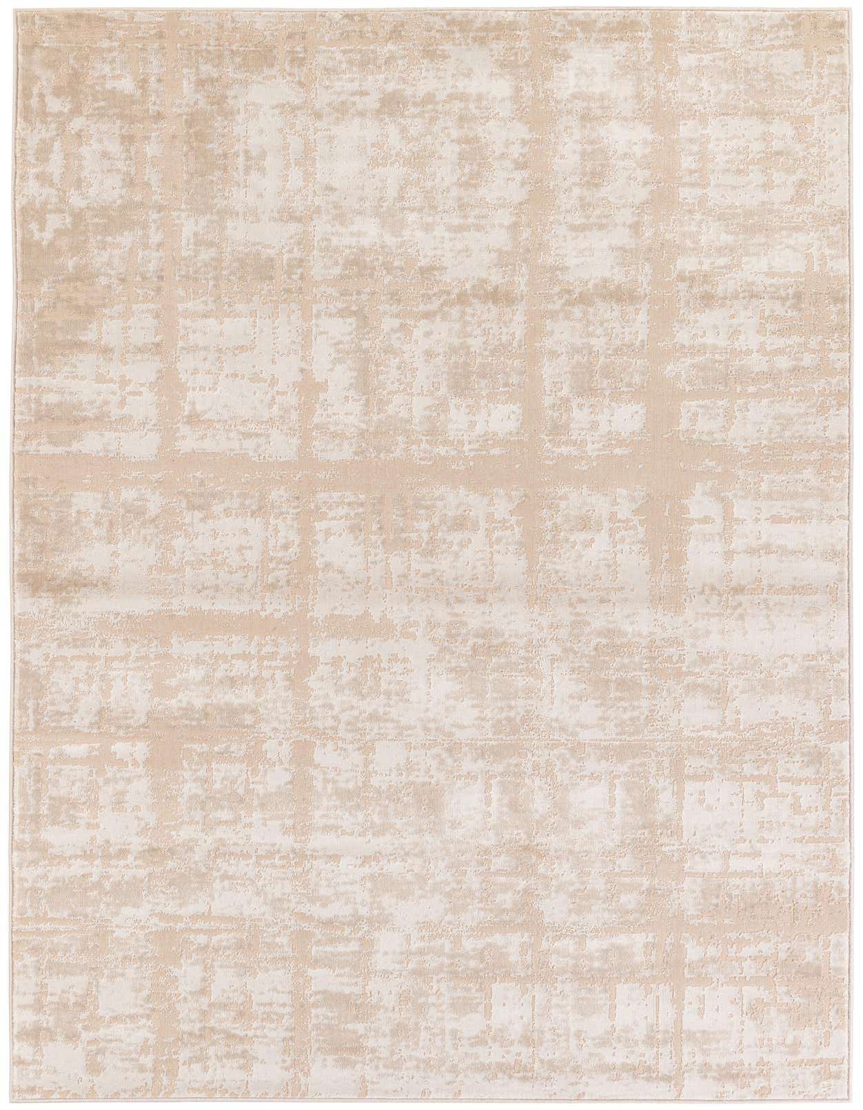 A 5x8 rectangular modern abstract rug in shades of brown, tan, and cream, suitable for a living room.