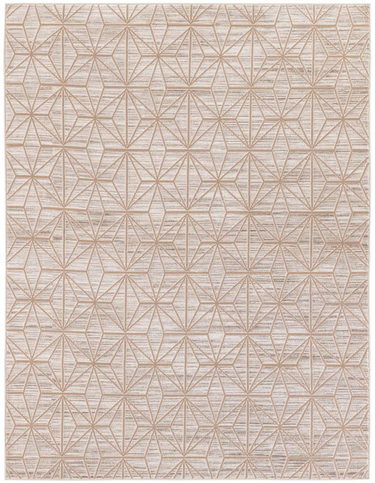 A 5x8 rectangular Uptown rug by Rugs.com featuring a modern geometric pattern in brown and ivory tones.