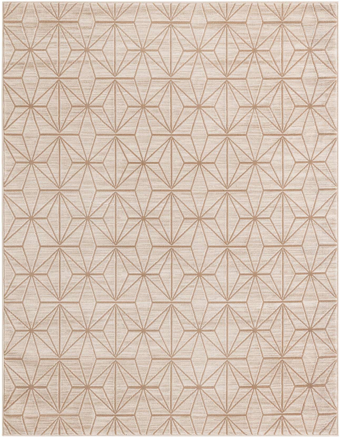 A 5x8 rectangular Uptown collection rug featuring a modern geometric pattern in varying shades of brown and cream.