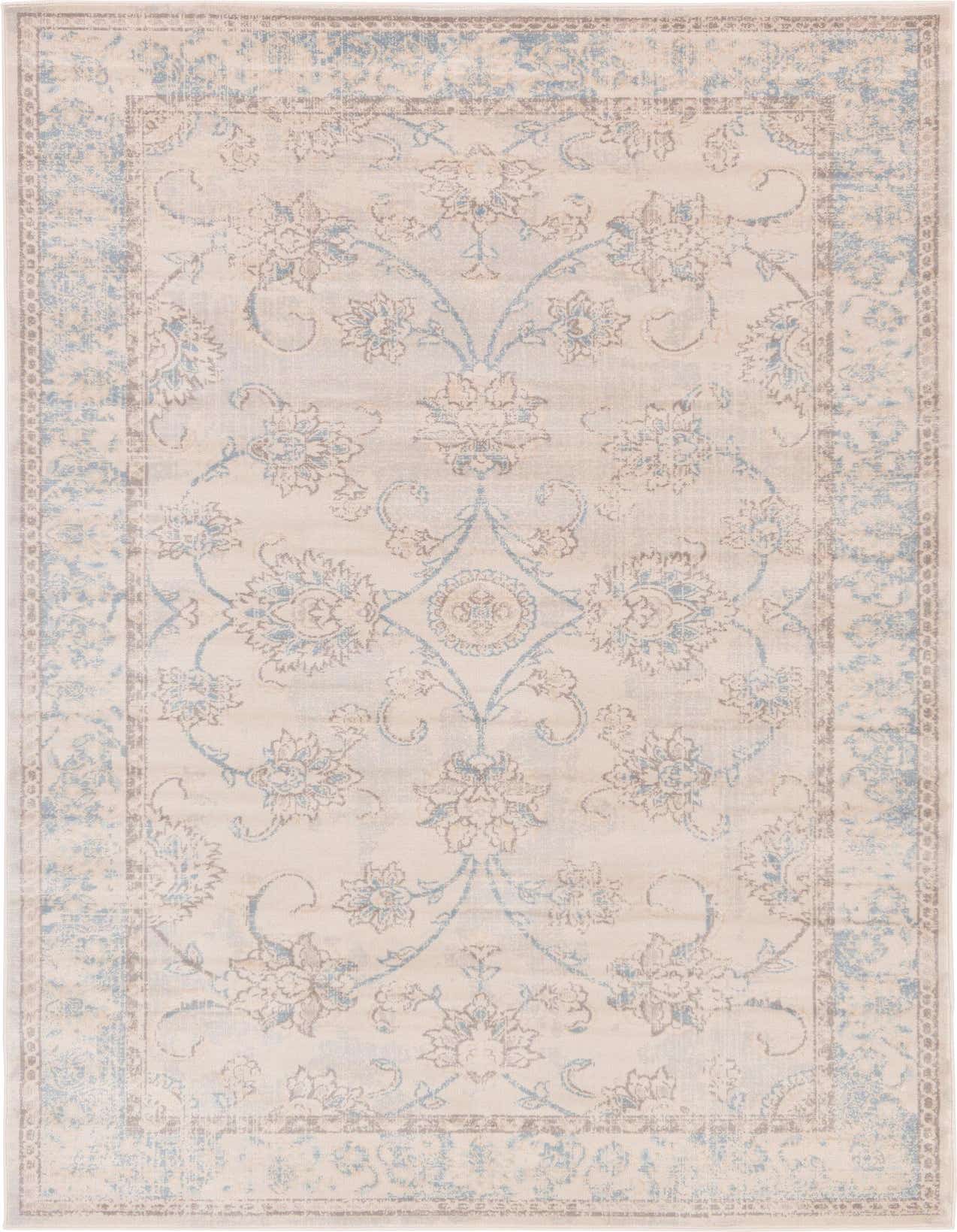 A 4x6 rectangular Victoria Collection rug featuring a distressed traditional botanical pattern in ivory, cream, brown, and tan.
