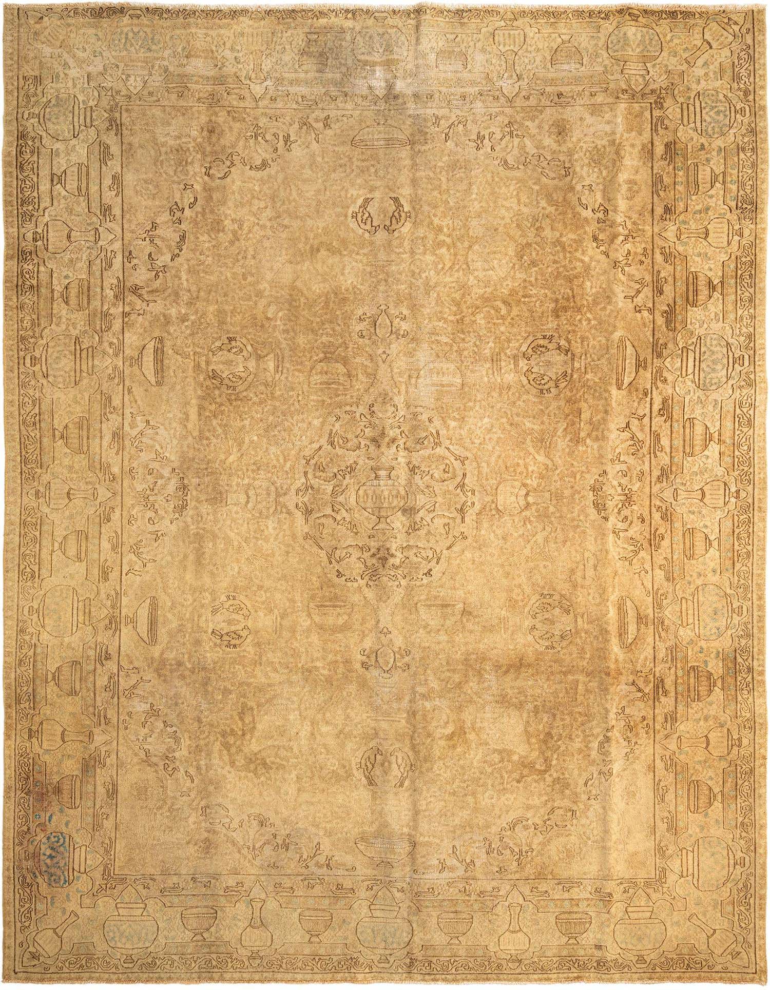 A 9x12 rectangular Vintage Royal Persian rug in shades of brown and tan, featuring an intricate floral medallion pattern and border.