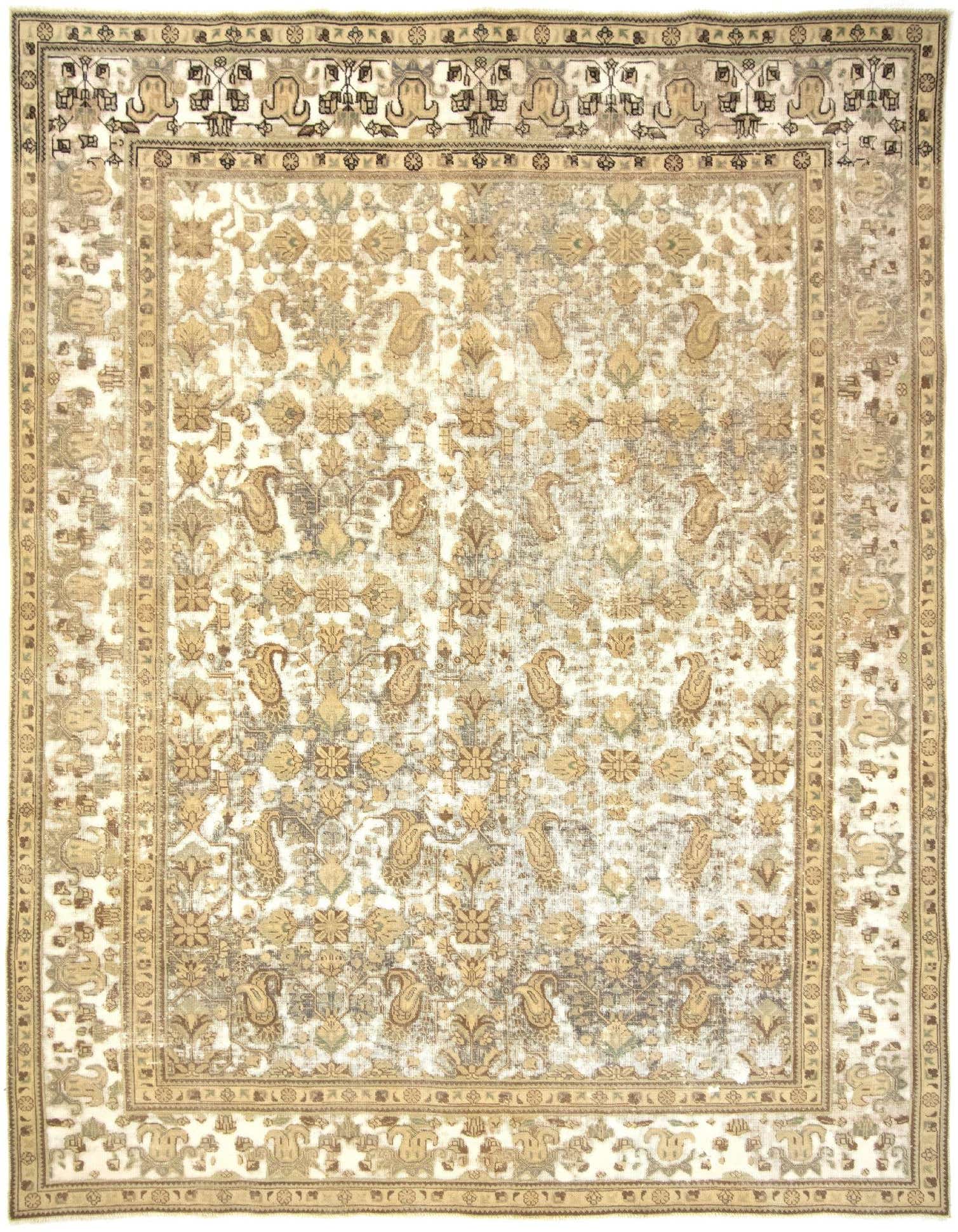 An 8x11 rectangular Vintage Royal Persian wool rug in brown and ivory with an ornate floral and paisley pattern.
