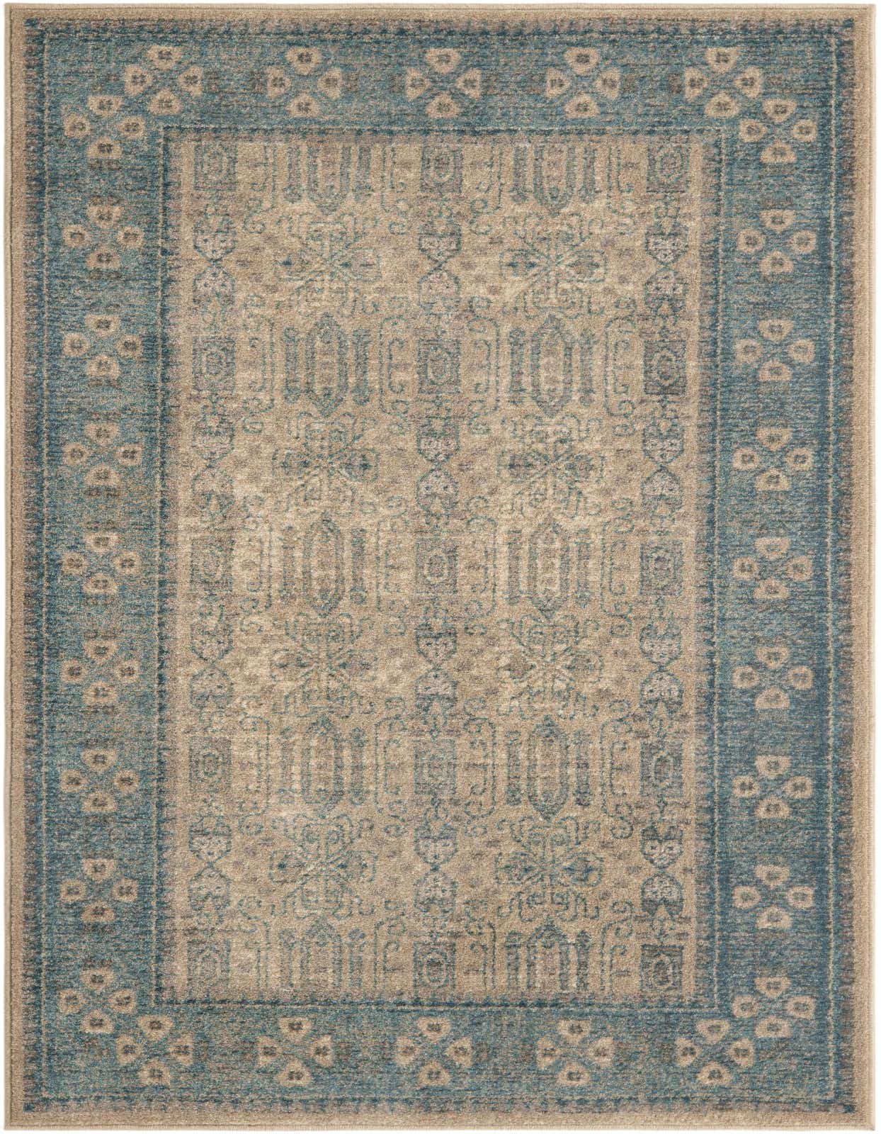 A 3x5 rectangular Viola rug featuring a distressed traditional pattern in shades of brown, tan, and faded teal.