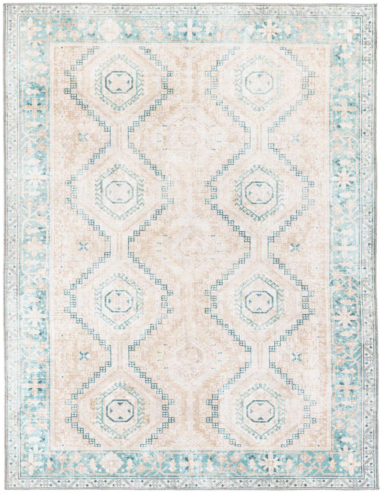 A 5x8 rectangular Yara Collection rug featuring an oriental pattern in brown, tan, and ivory tones, ideal for a living room.