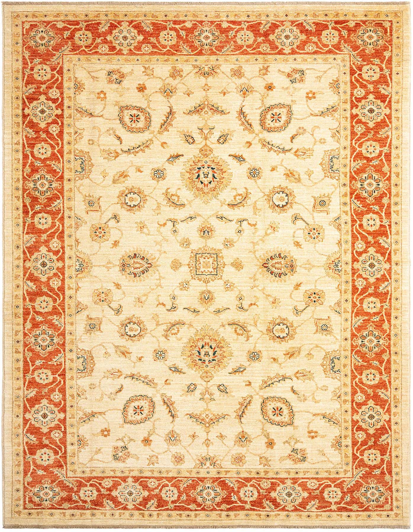 A 7x10 rectangular Ziegler Persian rug with a cream field and an ornate rust-orange border, featuring intricate floral and medallion patterns.