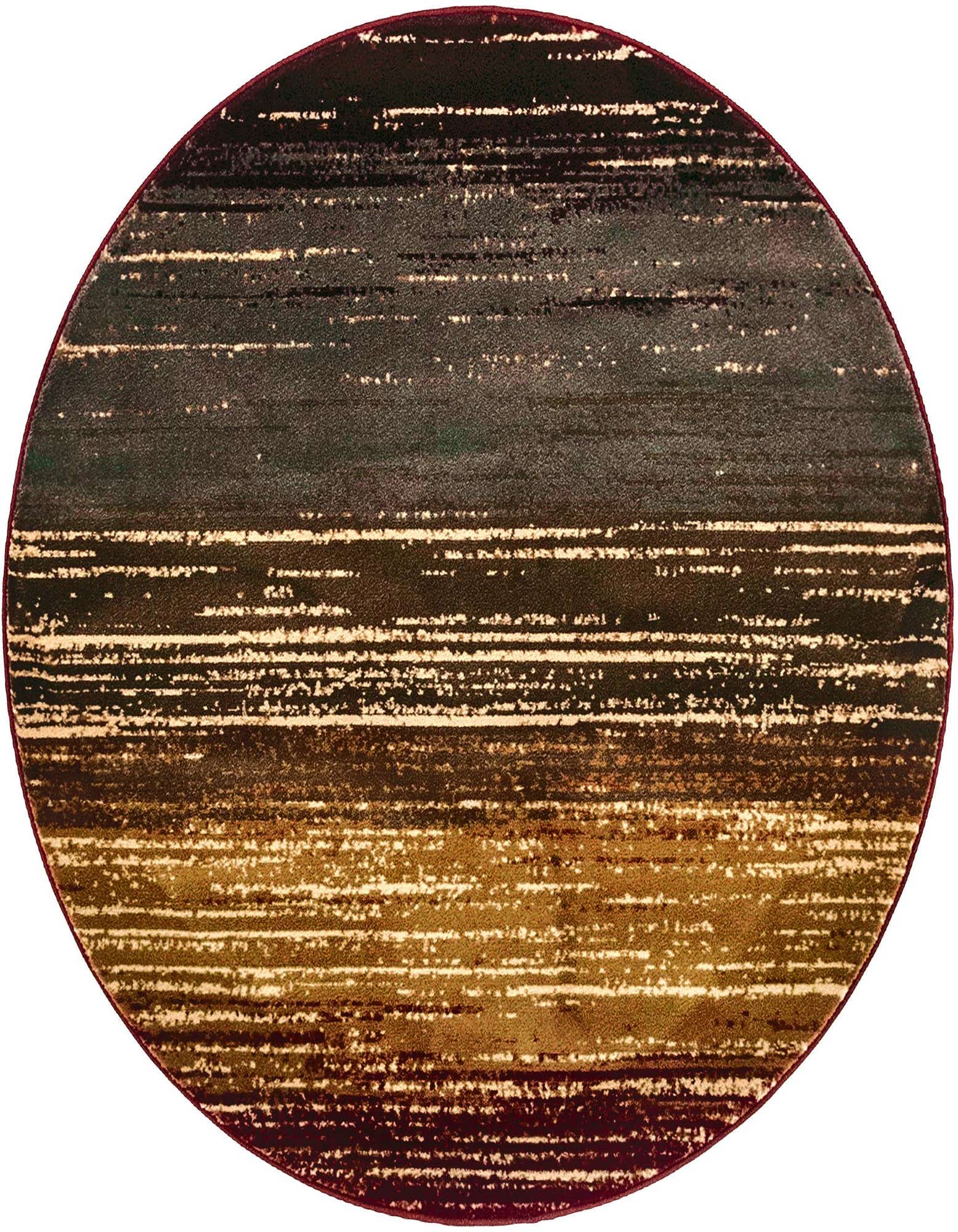 A round Cafe Collection rug featuring a modern striped pattern in varying shades of brown, tan, and cream.