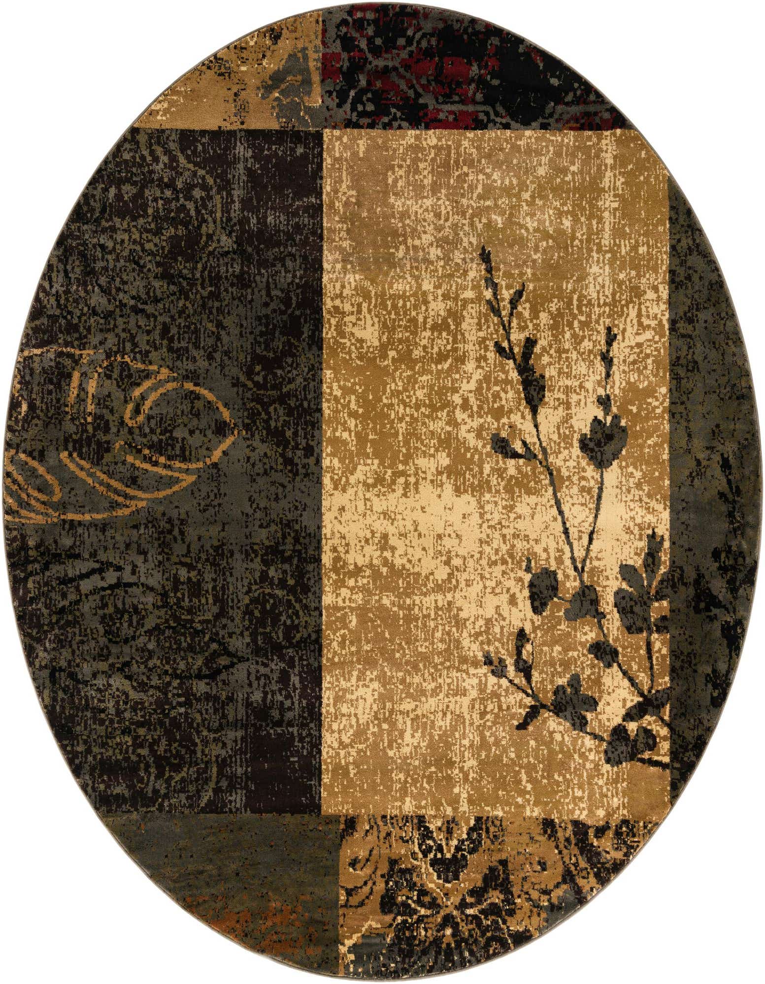 A round Cafe Collection rug, 10' 0 x 10' 0, featuring a transitional floral pattern in browns, tans, and ivories.