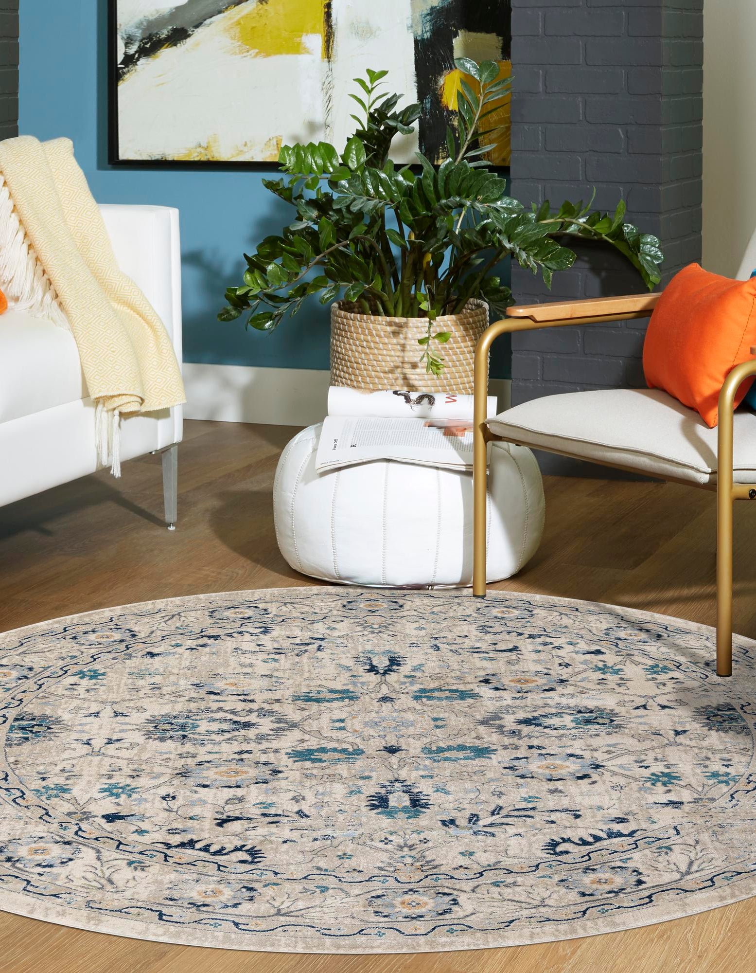 Beige 5' 3 x 5' 3 Dahlia Round Rug | Rugs.com