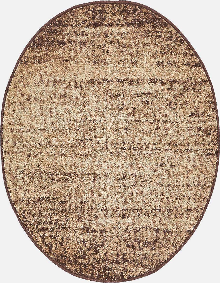 A 3' 0 x 3' 0 round rug featuring an abstract, mottled pattern in shades of brown, tan, and cream.