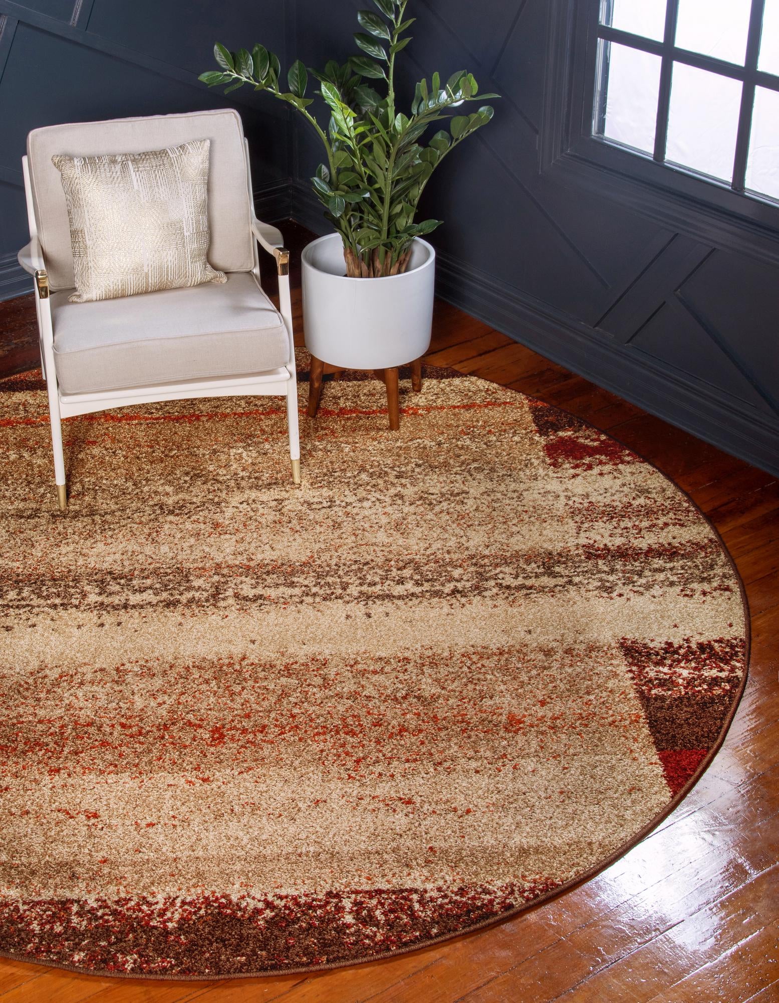 Brown 8' x 8' Equinox Round Rug | Rugs.com