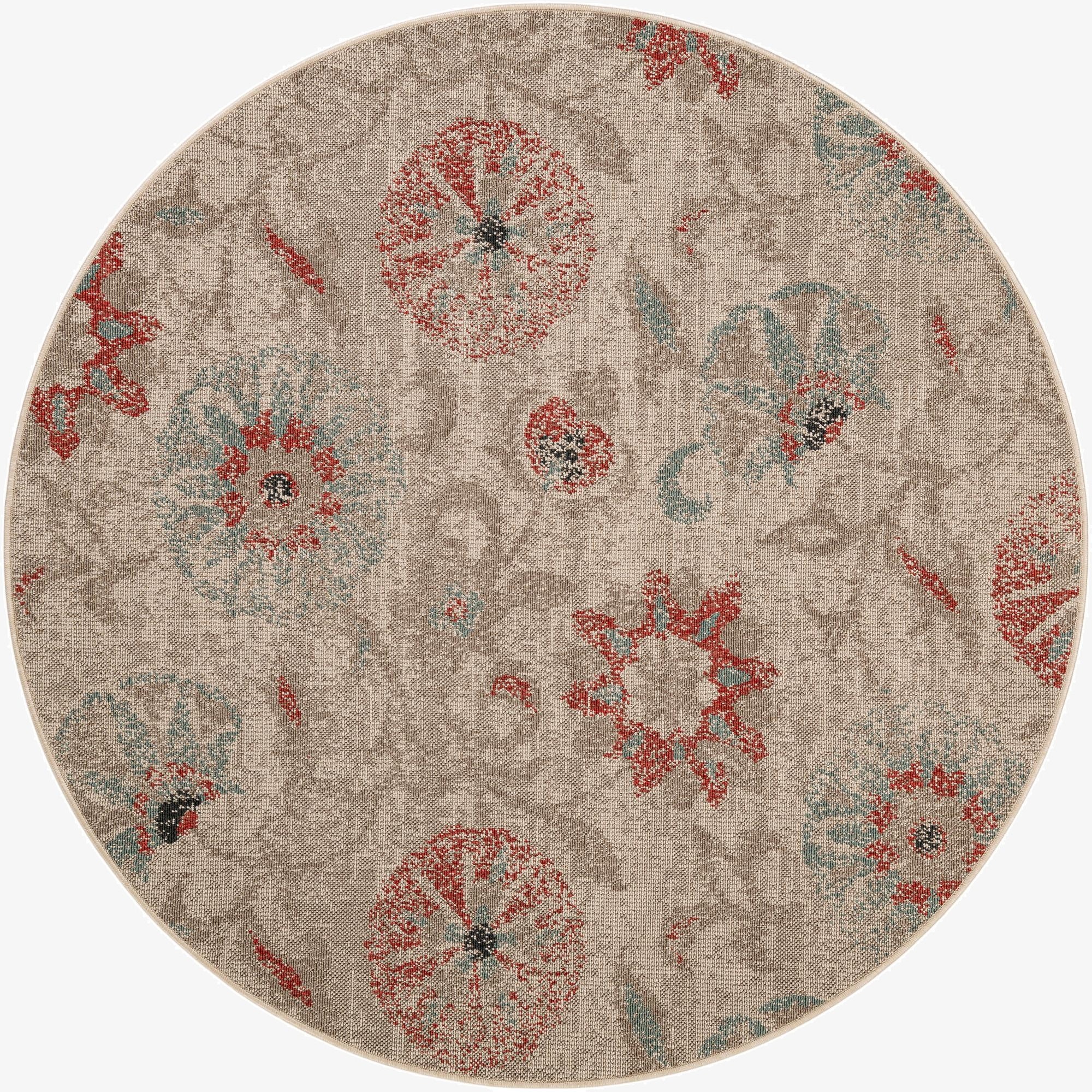  6' x 6'  Washable Botanical Indoor / Outdoor Round Rug