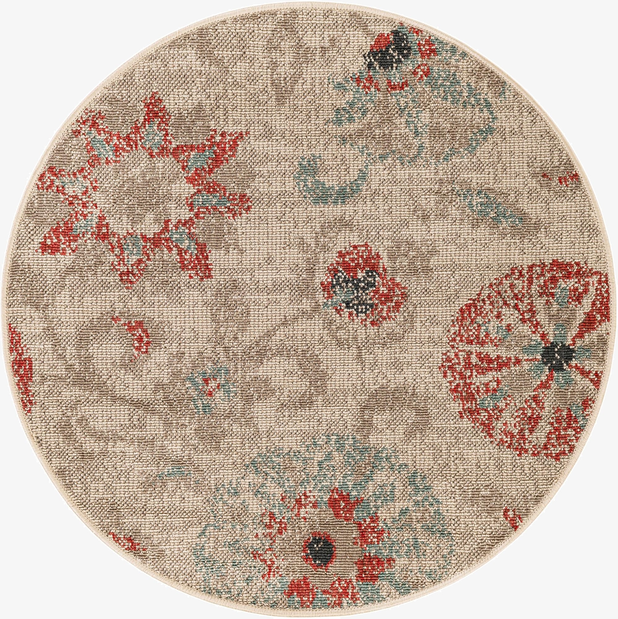 3' x 3'  Washable Botanical Indoor / Outdoor Round Rug