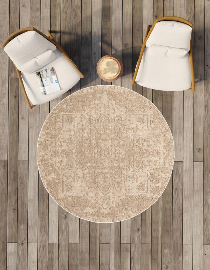 Detail image of  7' 10 x 7' 10  Washable Traditional Indoor / Outdoor Round Rug