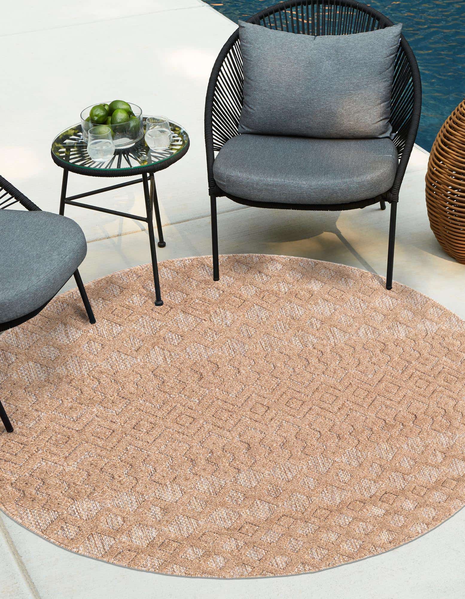Primary image of  5' 3 x 5' 3  Washable Trellis Textured Indoor / Outdoor Round Rug