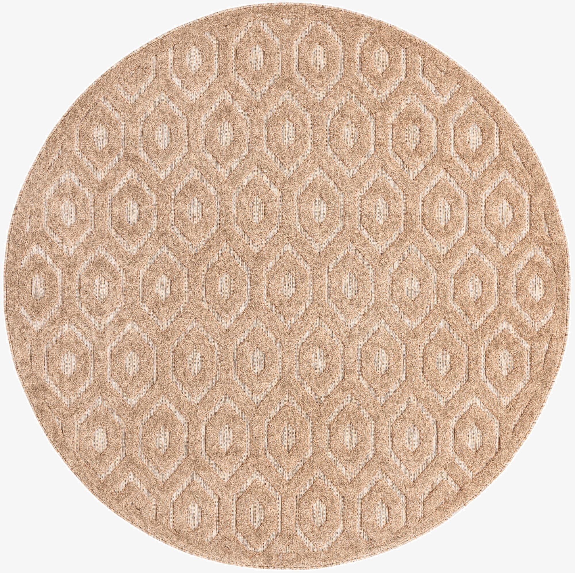  7' x 7'  Washable Trellis Textured Indoor / Outdoor Round Rug