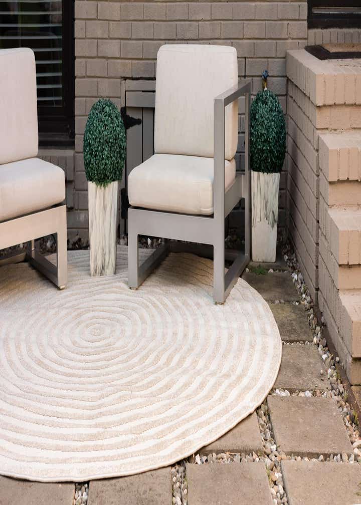 Beige 8' x 8' Sabrina Soto Prescott Indoor / Outdoor Round Rug | Rugs.com