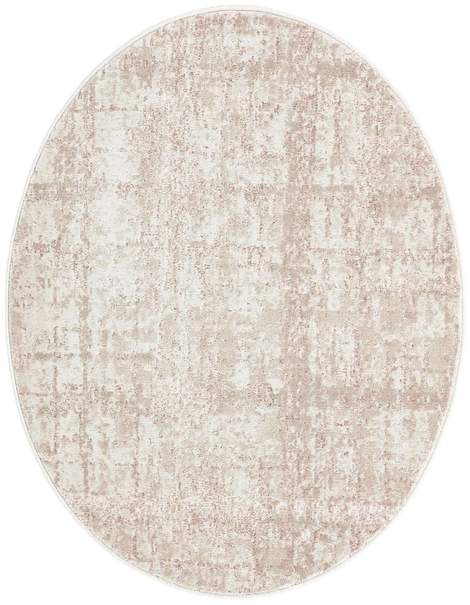 A 3' 3 round Uptown rug by Rugs.com, featuring a distressed vintage pattern in brown and ivory tones.