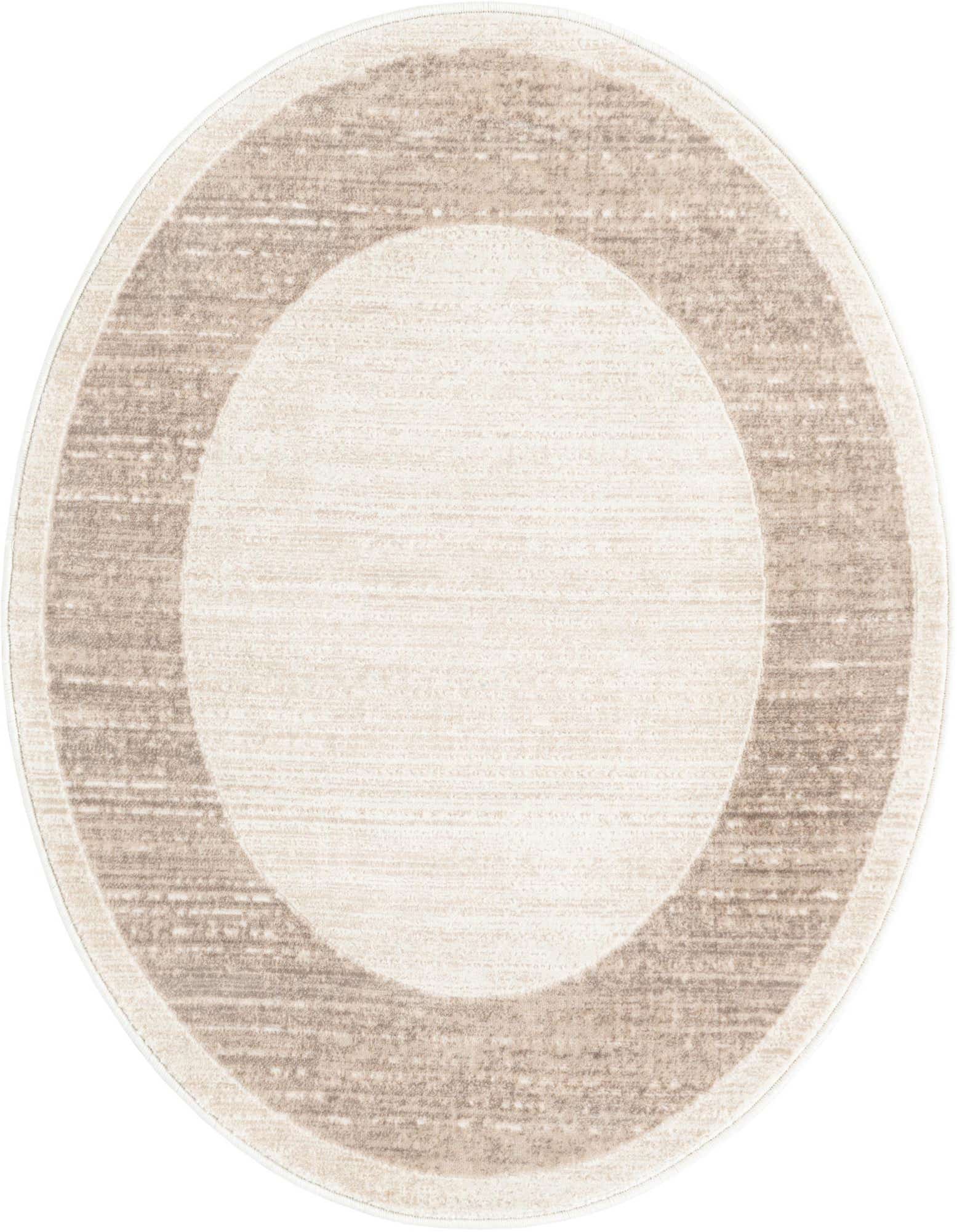 A 3' 3 round Uptown rug by Rugs.com featuring a textured cream center and a wide tan border.