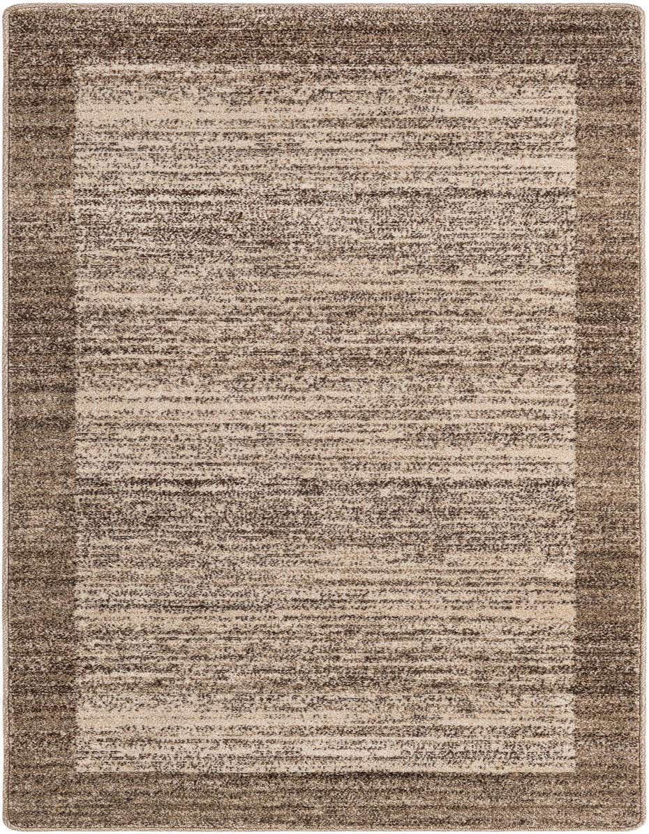 A 6 ft runner rug with a modern medallion pattern in varying shades of brown and tan, ideal for a hallway.